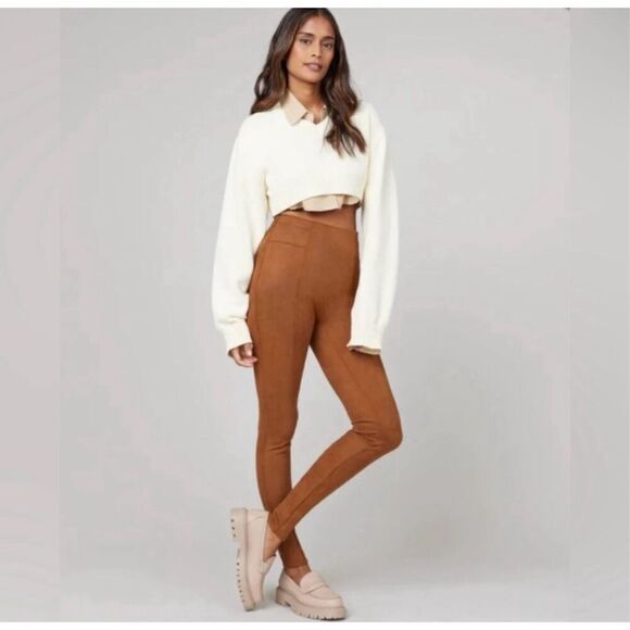 SPANX Faux Suede Leggings in Rich Caramel new without tags size small - Picture 1 of 7